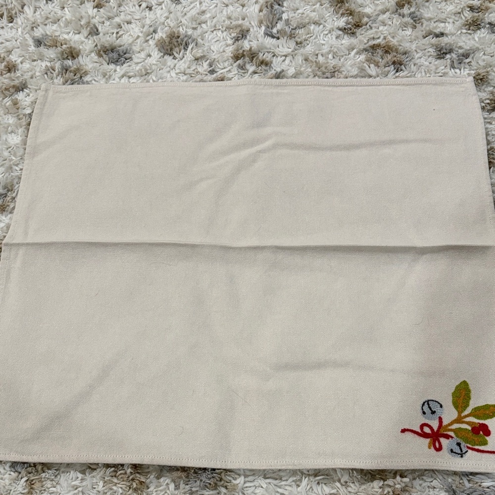 Longaberger Embroidered Beige Napkin with Floral Design